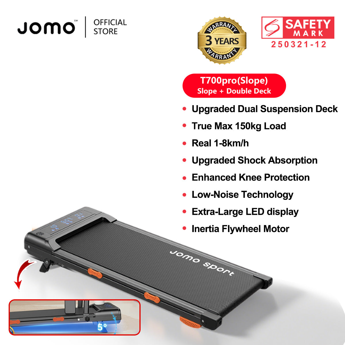 JOMO Foldable Treadmill Upgraded Dual Suspension Deck Treadmill LED Display incline Shock Absorption