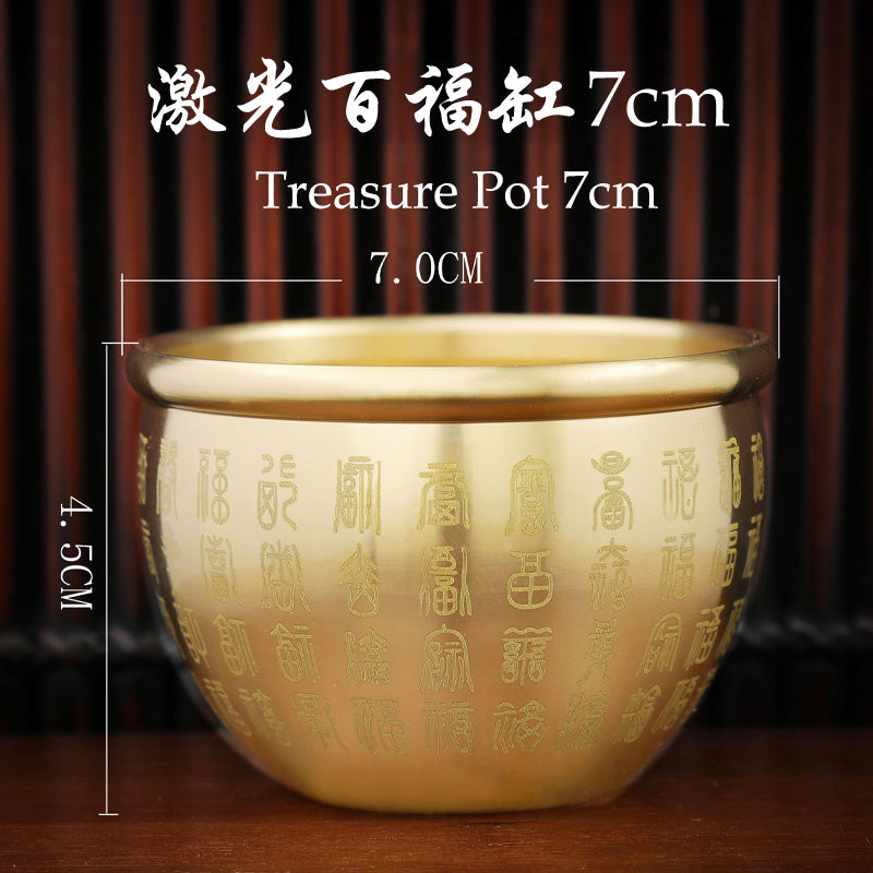 Brass Baifu Blessings Wealth Jar 黄铜百福缸 浮雕百福缸 激光百福缸 实心砂金小元宝