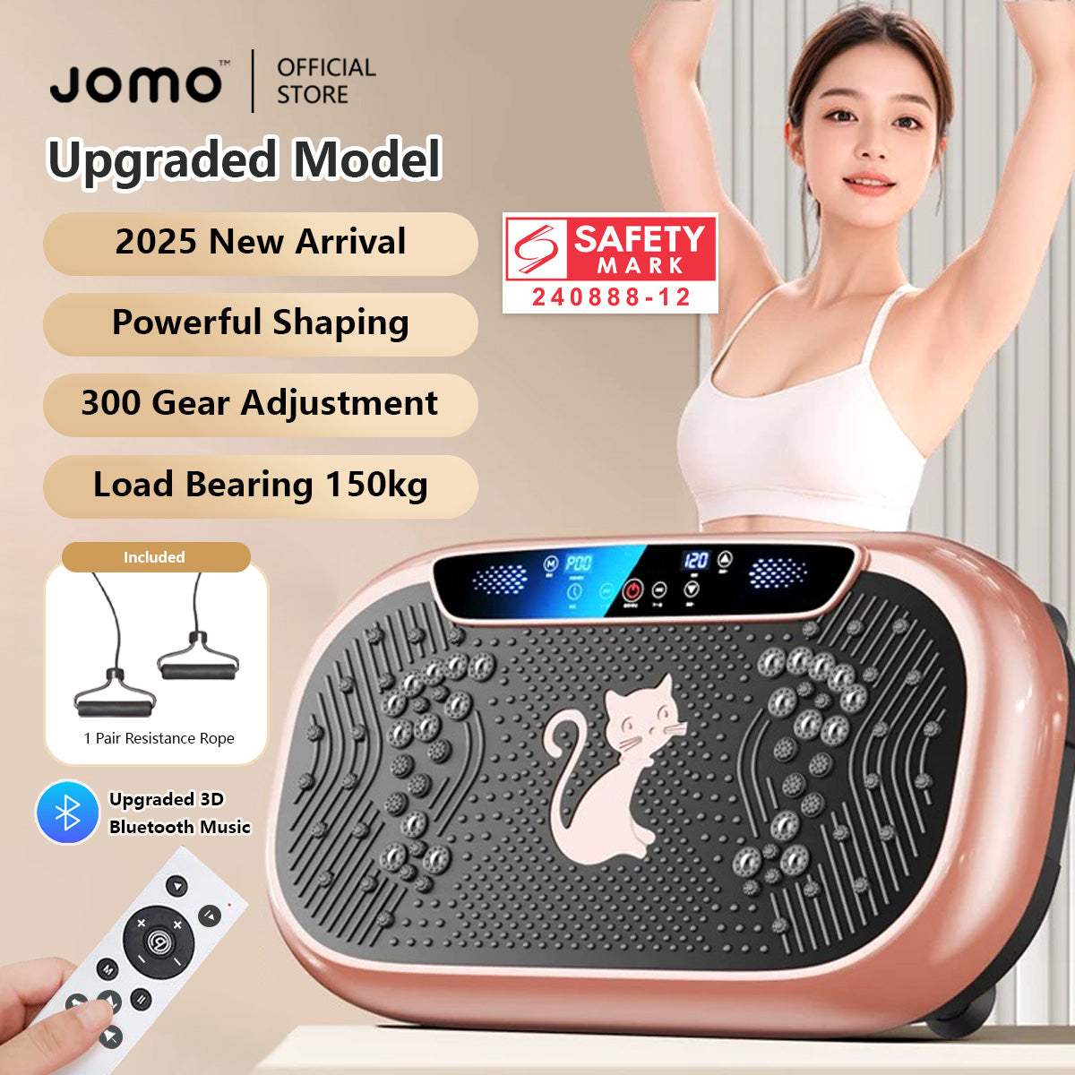 JOMO Vibration Platform Machine 300 Adjustable Levels 9 Workout Modes Bluetooth Music & Magnetic Massage for Home Fitnes