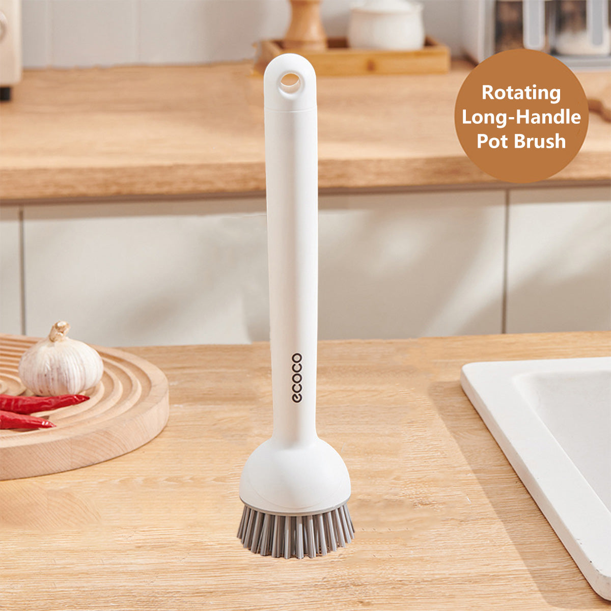 Multi Function Pot Brush Rotating Long-Handle & Refillable Short-Handle Pot Brush Set
