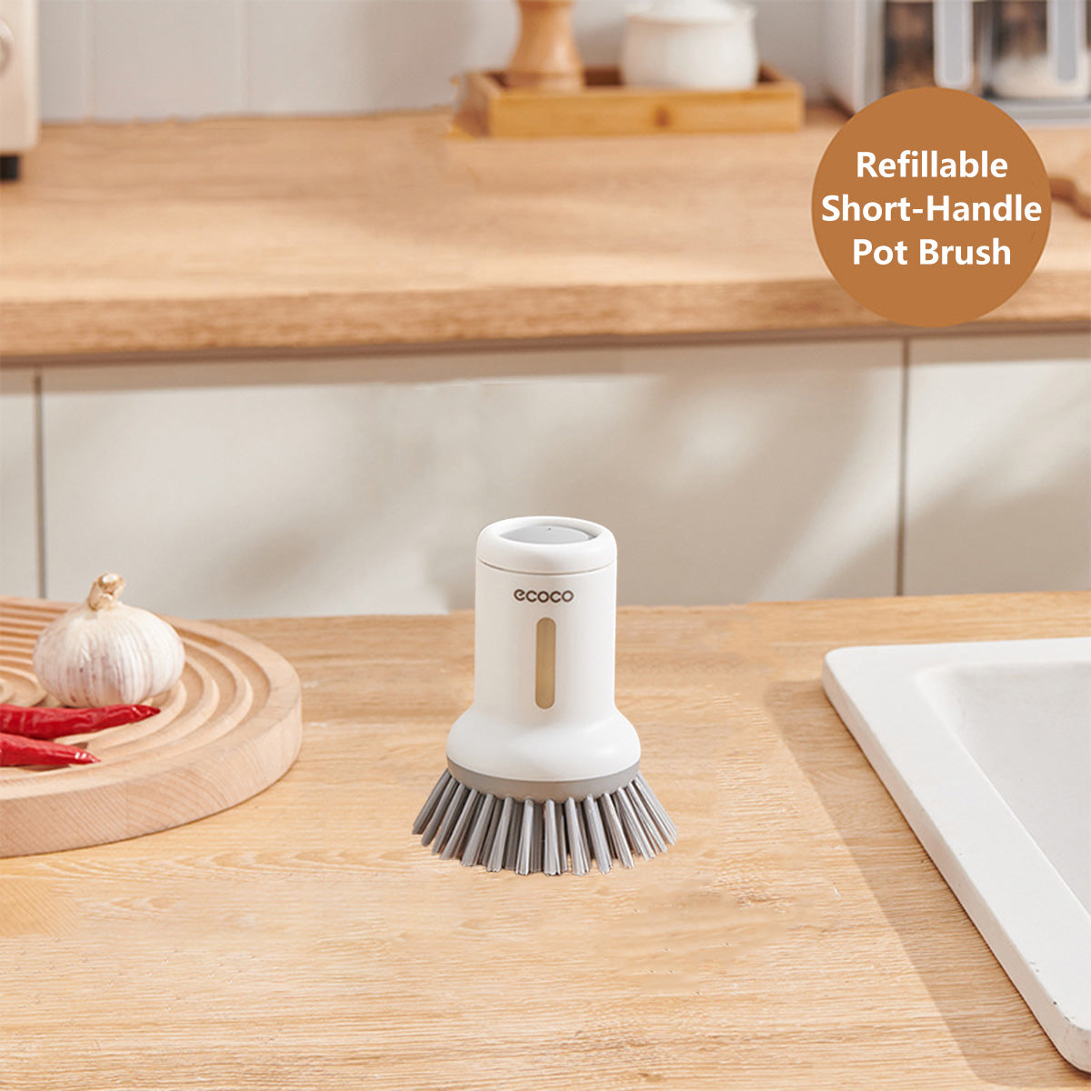 Multi Function Pot Brush Rotating Long-Handle & Refillable Short-Handle Pot Brush Set