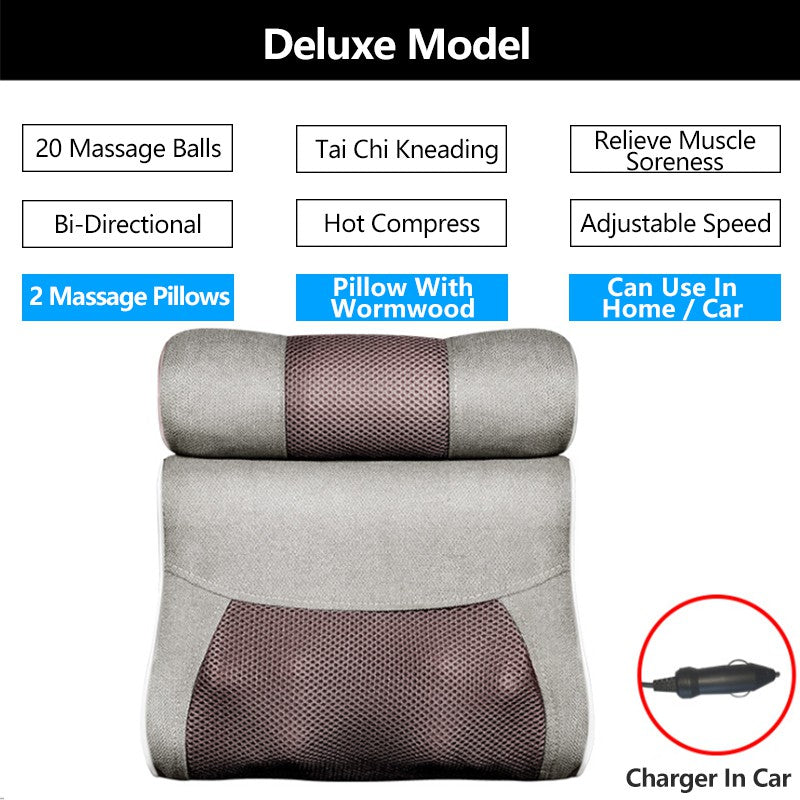 Double Combination Wormwood Electrical Massage Pillow Shoulder Neck Massager