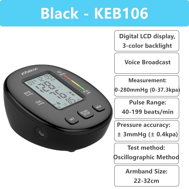Electronic Sphygmomanometer Blood Pressure Heart Rate Monitor LED Display 3-Color Backlight