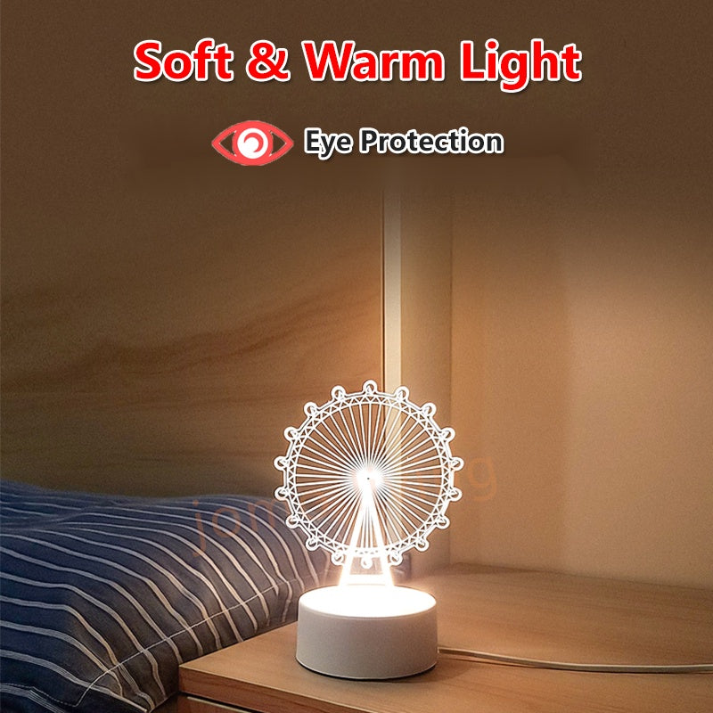 3D LED Light Gift Warm Light Bedroom Table Lamp USB Light Birthday Gift Idea Vday Present