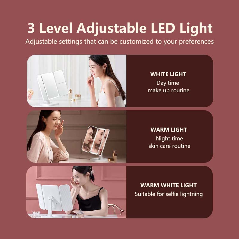 JOMO 2023 New Touch Tri-fold Dimmable LED Makeup Mirror Travel Essentials Cosmetic Magnifying Mirror