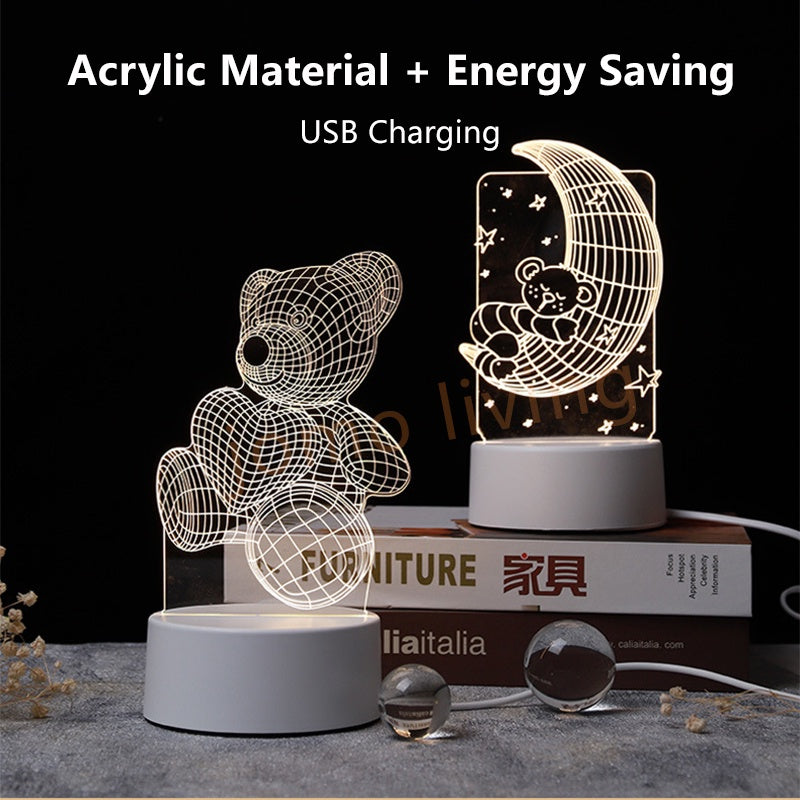 3D LED Light Gift Warm Light Bedroom Table Lamp USB Light Birthday Gift Idea Vday Present