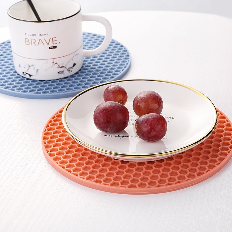 14.5cm Rubber Insulation Pads Round Honeycomb Silicone Coaster Placemat Anti-slip Table