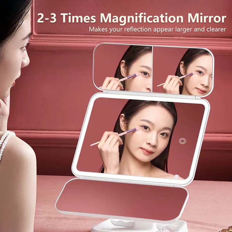 JOMO 2023 New Touch Tri-fold Dimmable LED Makeup Mirror Travel Essentials Cosmetic Magnifying Mirror
