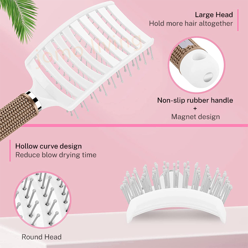 JOMO Rib Bone Hair Massage Comb Curved Scalp Massage Comb Detangle Hair Styling Comb Hair Volumizing