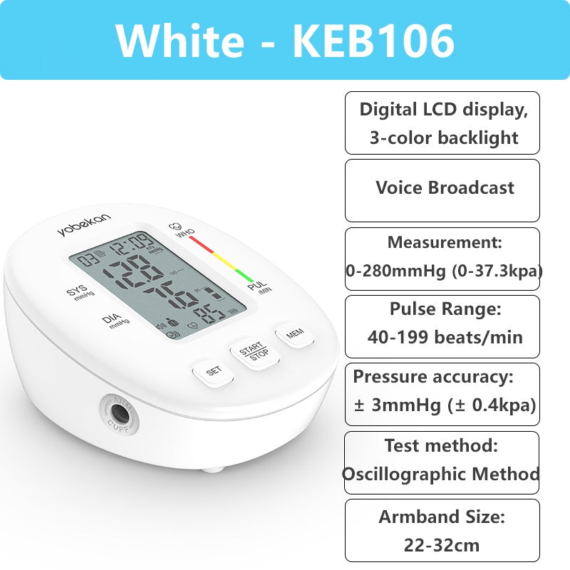 Electronic Sphygmomanometer Blood Pressure Heart Rate Monitor LED Display 3-Color Backlight