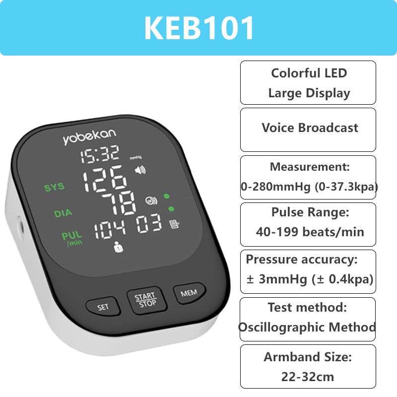 Electronic Sphygmomanometer Blood Pressure Heart Rate Monitor LED Display 3-Color Backlight