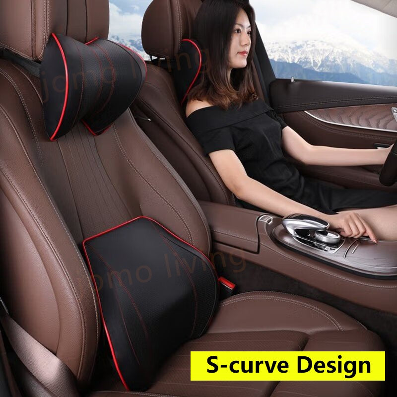 Memory Foam Waist Lumbar Neck Support Set Car Back Seat Cushion