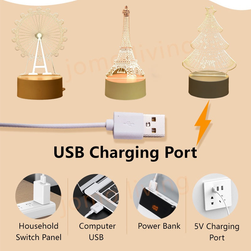 3D LED Light Gift Warm Light Bedroom Table Lamp USB Light Birthday Gift Idea Vday Present