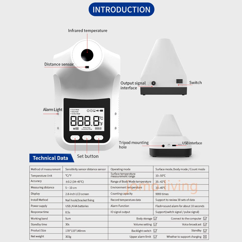 Wall-Mounted Thermometer K3 Pro K3 Non-Contact Digital Infrared Forehead