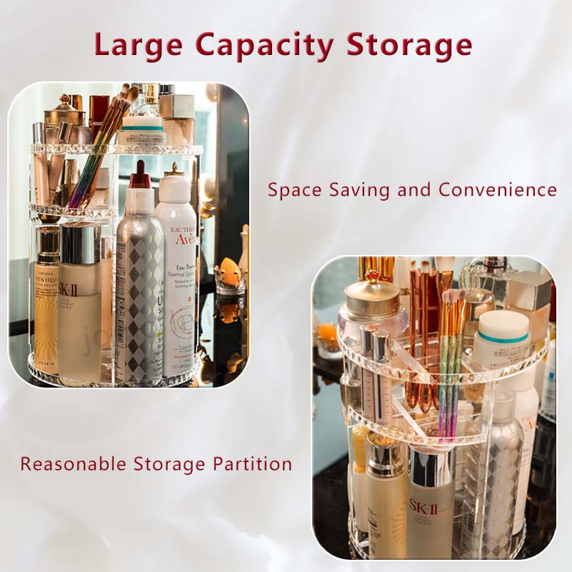 360° Rotation Makeup Storage Box Makeup Storage Removable Dividers Diamond Texture