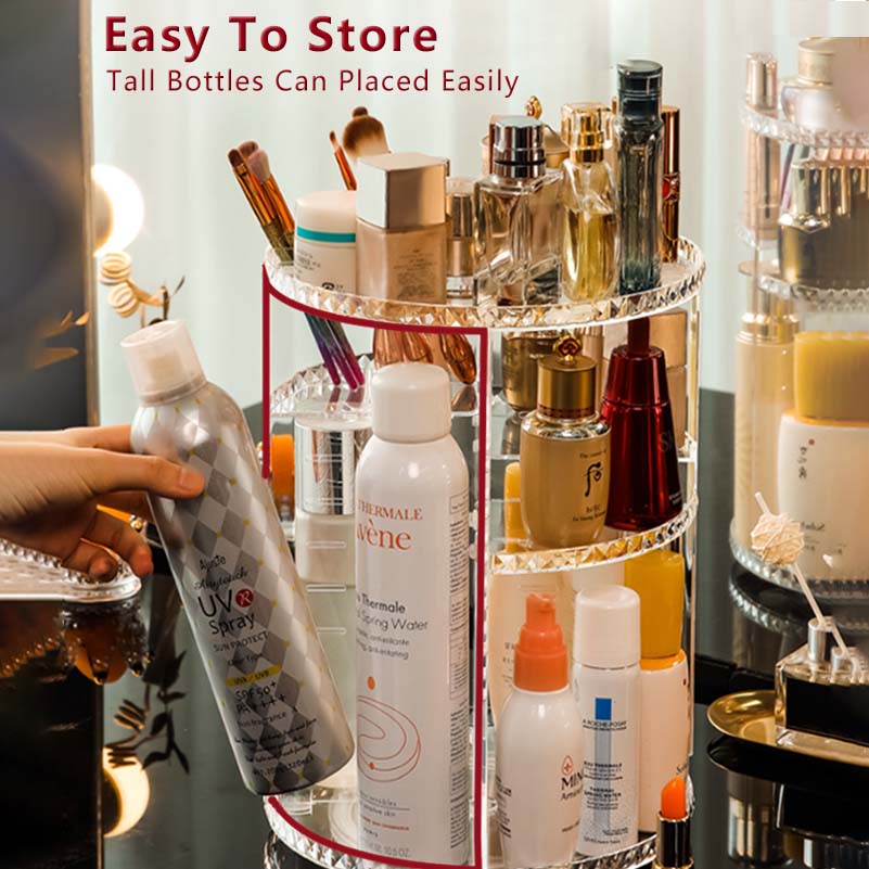 360° Rotation Makeup Storage Box Makeup Storage Removable Dividers Diamond Texture