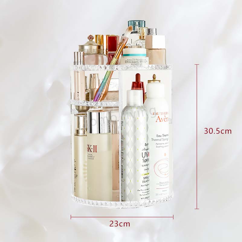 360° Rotation Makeup Storage Box Makeup Storage Removable Dividers Diamond Texture