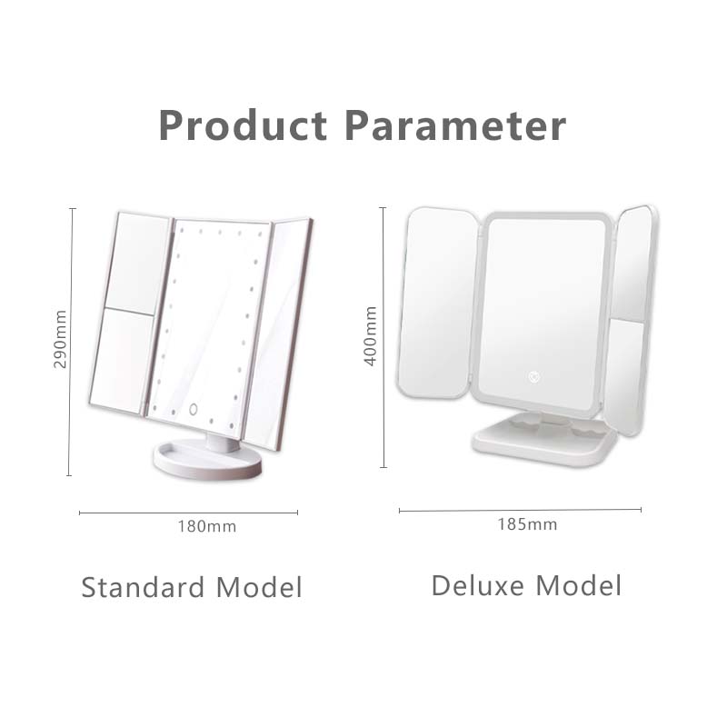 JOMO 2023 New Touch Tri-fold Dimmable LED Makeup Mirror Travel Essentials Cosmetic Magnifying Mirror
