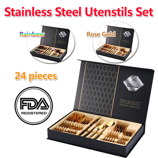 Stainless Steel Fork Spoon Multi-Color Cutlery Gift Set Utensils Set 24 pieces Gift Idea
