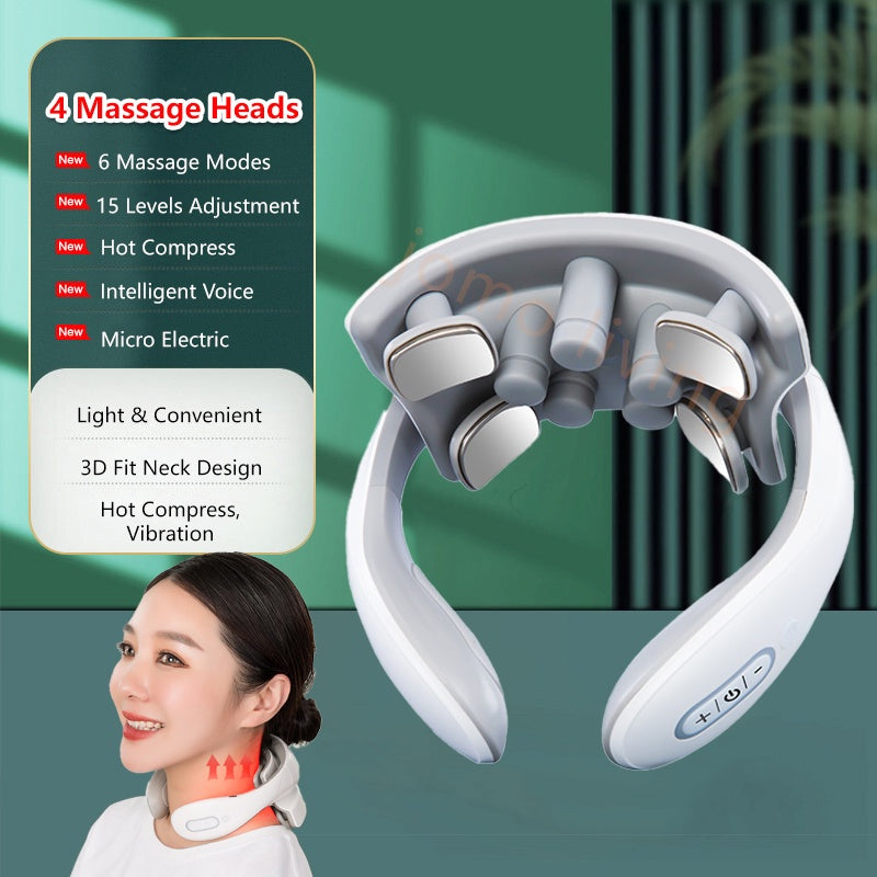 4 Head 3D Smart Neck Massager Cervical Spine Massage Electric Acupuncture Guasha Intelligent Voice