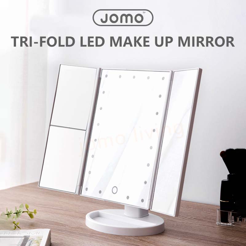 JOMO 2023 New Touch Tri-fold Dimmable LED Makeup Mirror Travel Essentials Cosmetic Magnifying Mirror