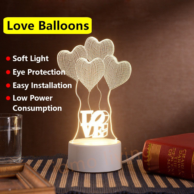 3D Love Balloons LED Light Gift Warm Light Bedroom Table Lamp USB Light Birthday Gift Vday Present