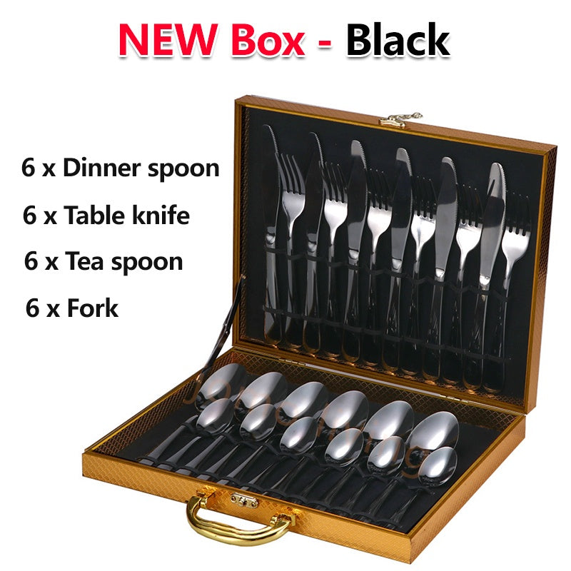 Cutlery Set 24 pieces Stainless Steel Fork Spoon Knife Tea Spoon Gift Set Utensils Vday Gift idea