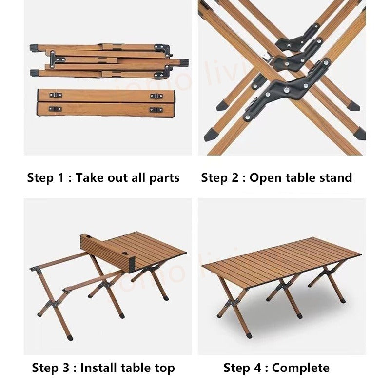 Egg Roll Foldable Table Outdoor Folding Table Portable Table Camping Picnic Table Beech Wood Glamping