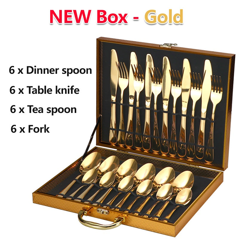 Cutlery Set 24 pieces Stainless Steel Fork Spoon Knife Tea Spoon Gift Set Utensils Vday Gift idea