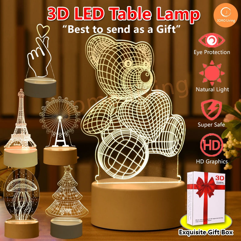 3D LED Light Gift Warm Light Bedroom Table Lamp USB Light Birthday Gift Idea Vday Present