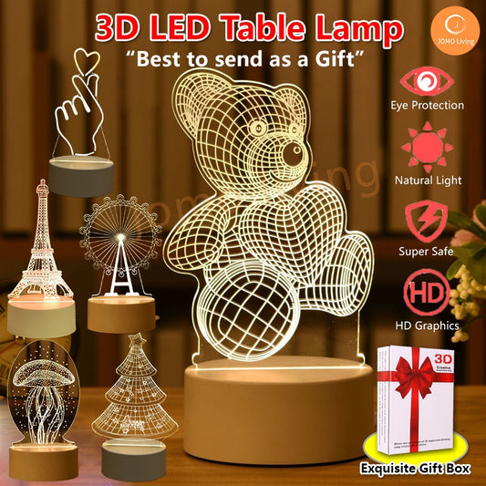 3D LED Light Gift Warm Light Bedroom Table Lamp USB Light Birthday Gift Idea Vday Present