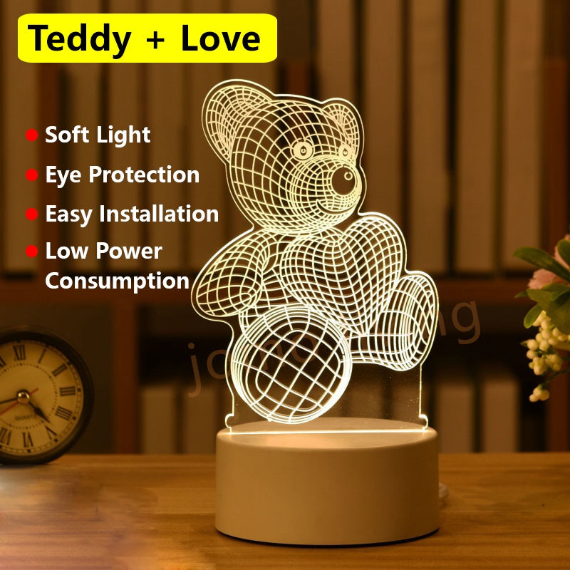 3D LED Light Gift Warm Light Bedroom Table Lamp USB Light Birthday Gift Idea Vday Present