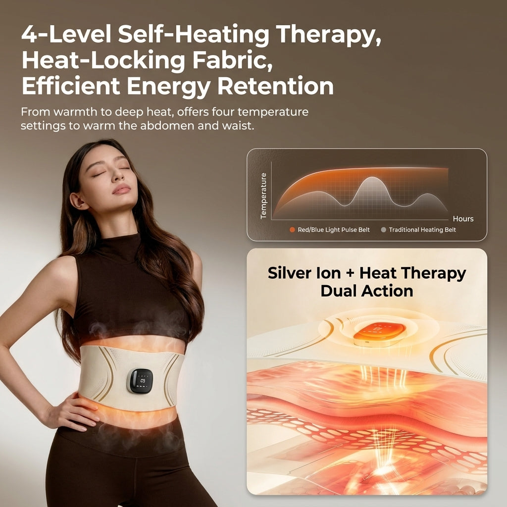 JOMO EMS Waist Belt Abdominal Slimming Massage Belt Heat Toning Silver Ion Waist Trainer