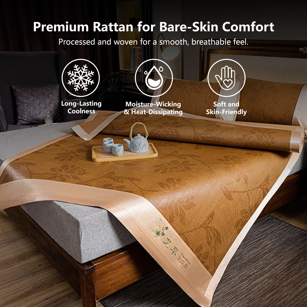 Wormwood Cooling Mat 3-Piece Set Skin-Friendly Breathable Mat Summer Sleeping Mat – Mugwort Anti-Mosquito, Foldable
