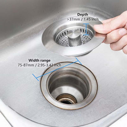 3 in 1 Kitchen Sink Drain Strainer Stainless Steel Basket, Stopper & Filter