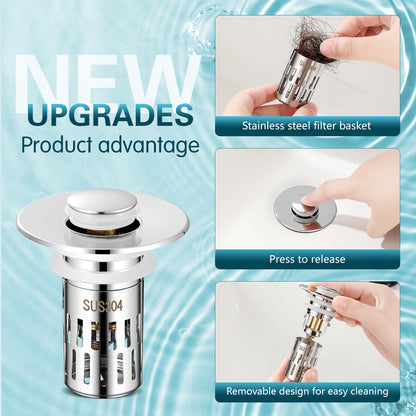 2 In 1 Bathroom Sink Stopper Prevent Clogging Easy Installation Easy to Clean