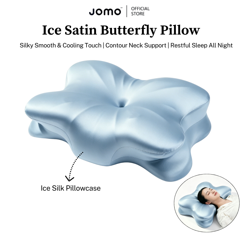 JOMO Premium Butterfly Cervical Pillow Tencel Cool Ergonomic Neck Support Memory Foam Ice Satin