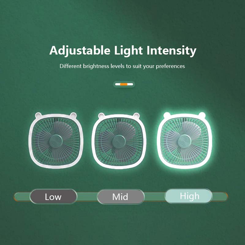 USB Rechargeable Night Light Fan 2000mAh Battery Capacity Adjustable Fan Angle Light
