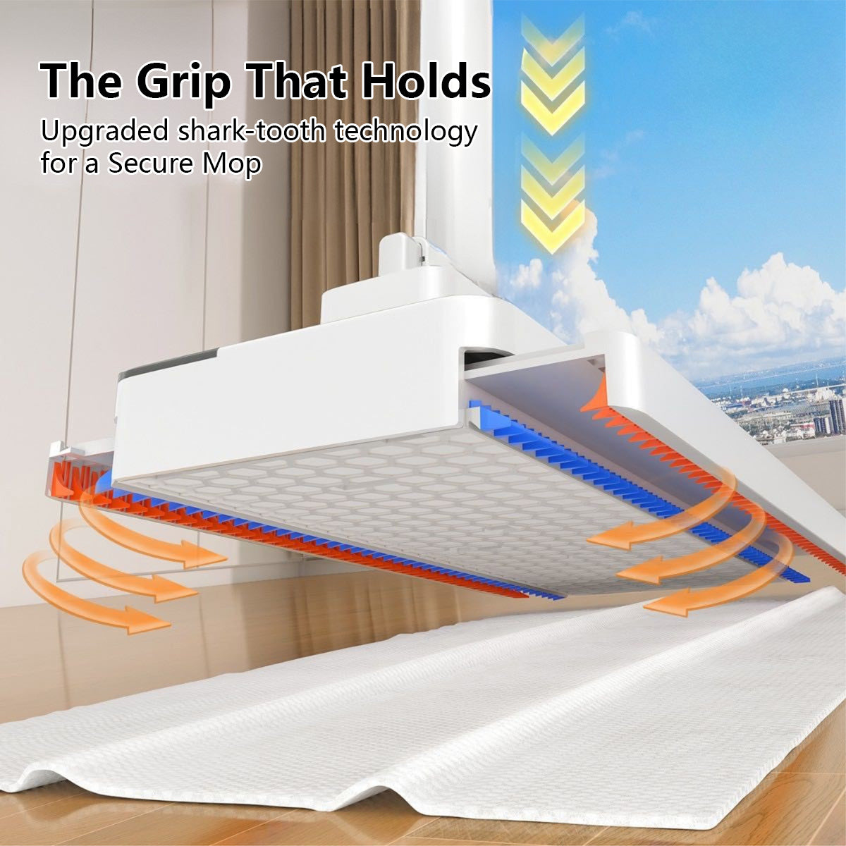 Wide-Panel Automatic Cloth Clip Mop 90–135cm with 2 Mop Pads Large PP Panel Stainless Steel