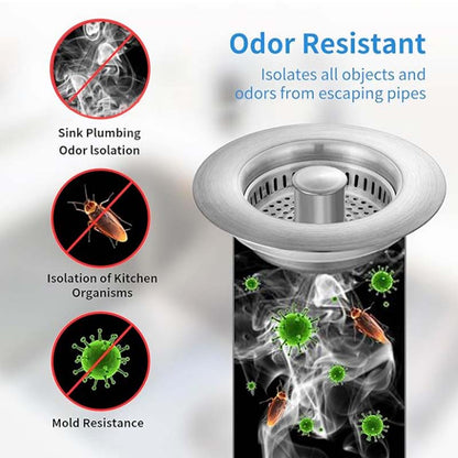 3 in 1 Kitchen Sink Drain Strainer Stainless Steel Basket, Stopper & Filter