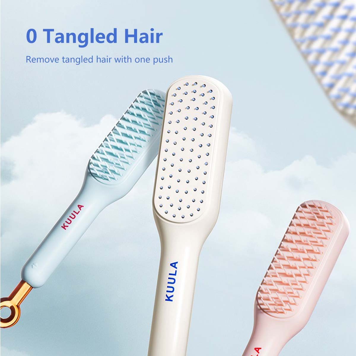 Portable Retractable Comb Elastic Comb Teeth Self Cleaning Extended Handle