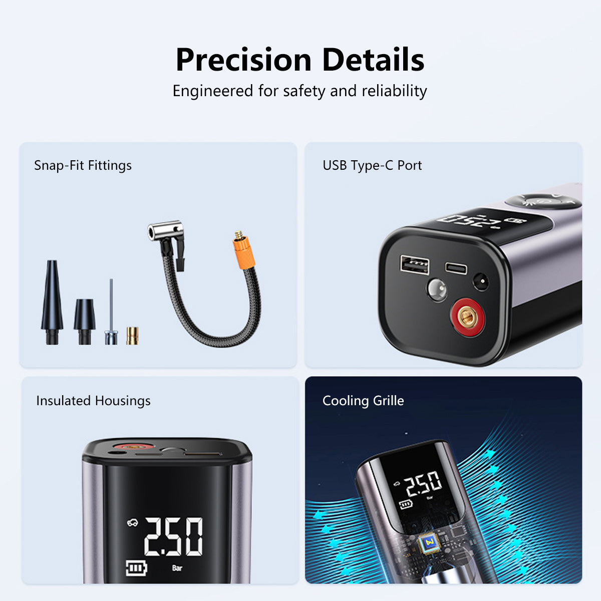 Multifunctional Portable Electric Air-Pump Digital Display Rechargeable Battery Tire Pressure