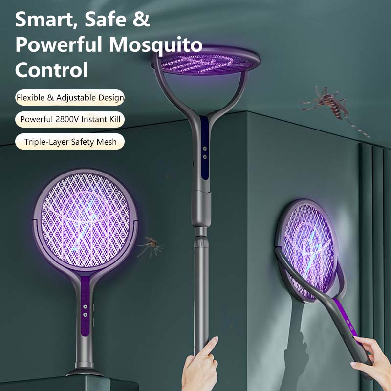 2-in-1 Extendable Mosquito Zapper – High Voltage, Silent Mode, Type-C Charging, Foldable Head, Safe for Home Use