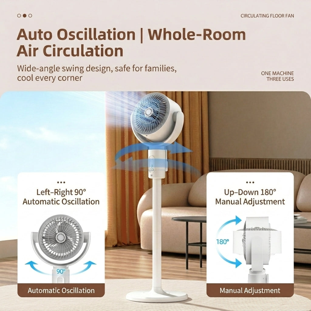 JOMO Cordless Floor Fan Oscillating Quiet Remote Timer USB Adjustable Standing Air Circulator Fan 空气循环扇
