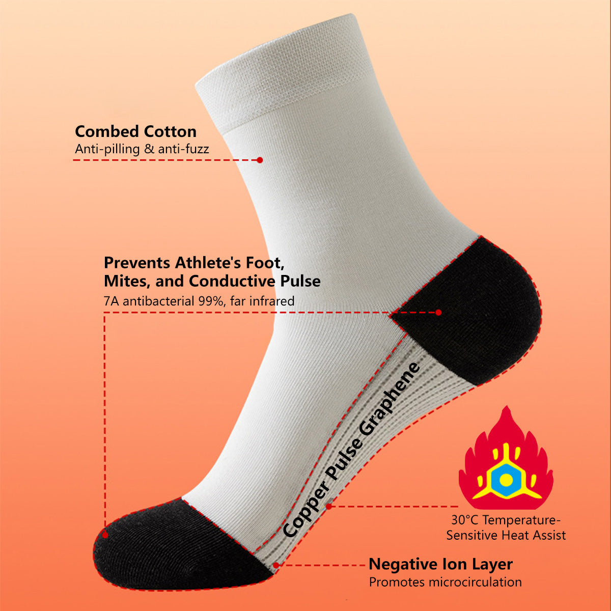 Graphene Energy Heating Socks Warmth Far Infrared Winter Thermal Heat Socks