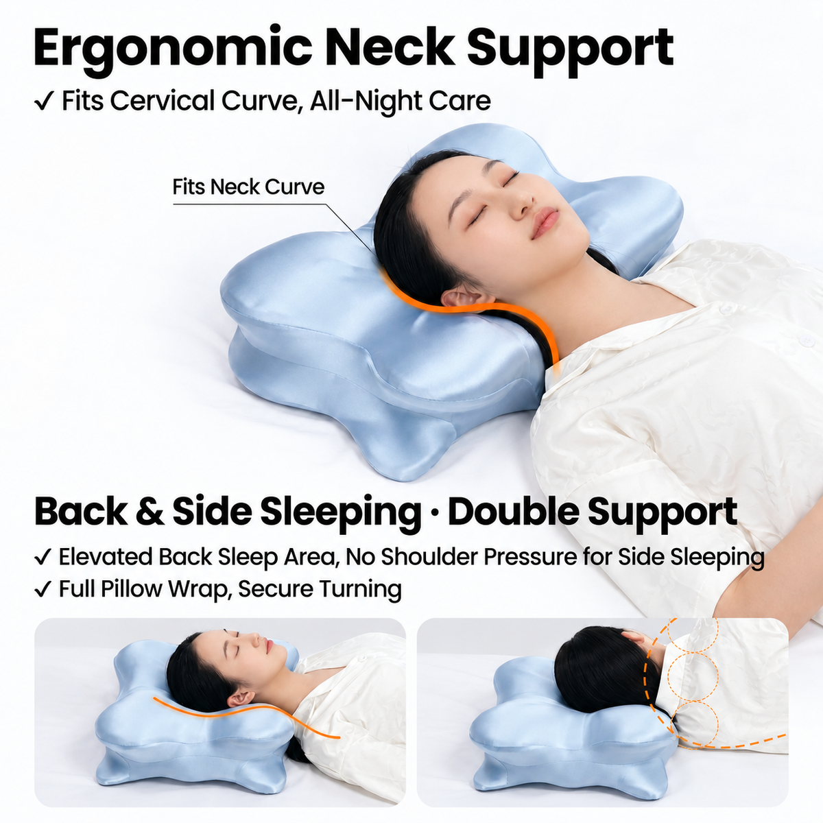 JOMO Premium Butterfly Cervical Pillow Tencel Cool Ergonomic Neck Support Memory Foam Ice Satin