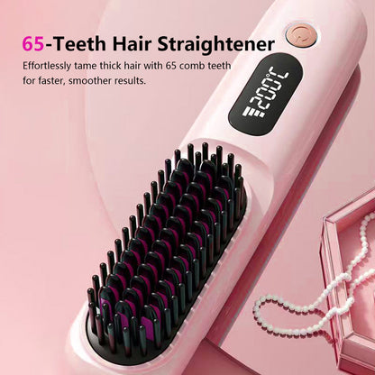 Portable Hair Straightener Comb Negative Ions Keratin Coated