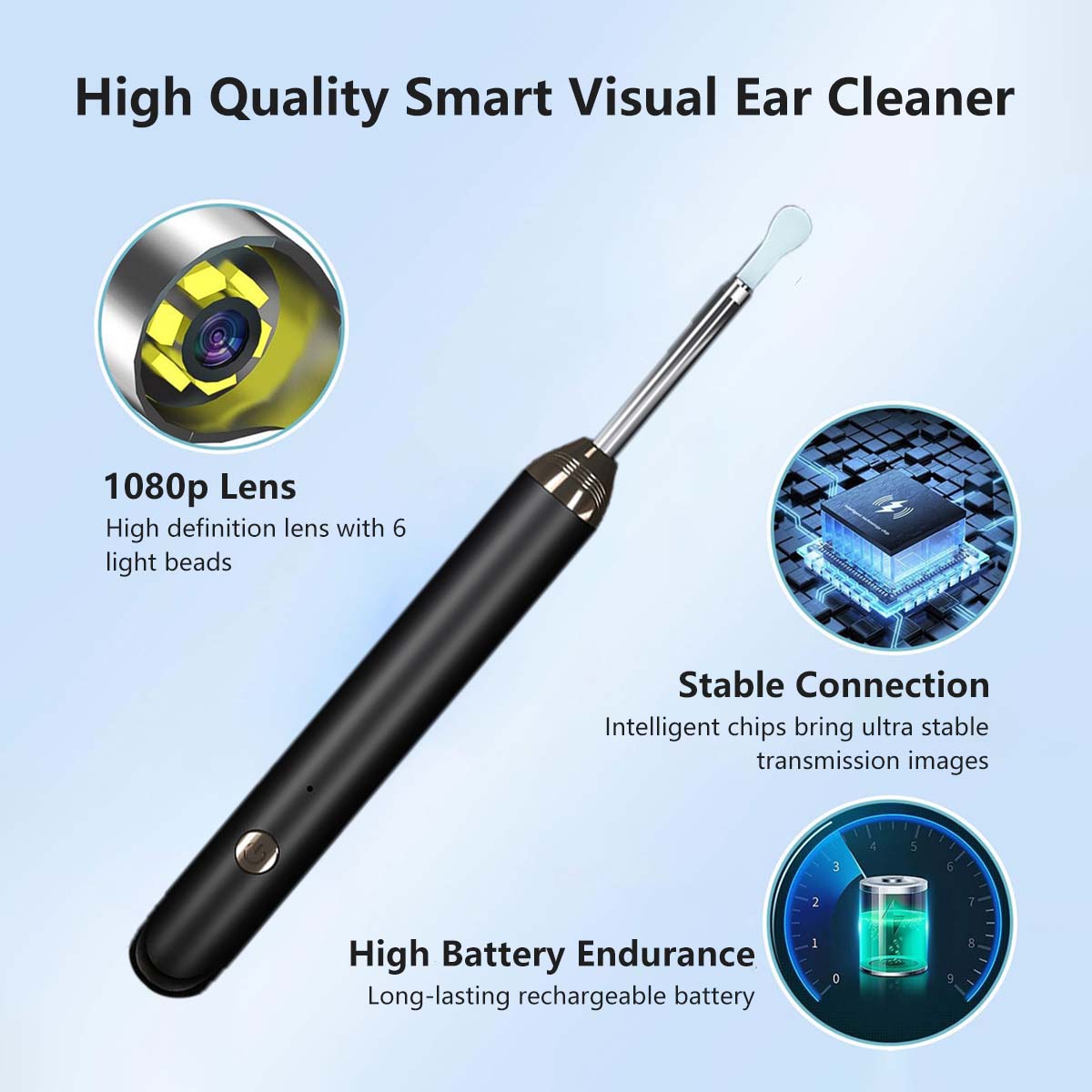 High Quality Smart Visual Ear Cleaner Earpick Built-in Battery Silicone Material High Precision Camera