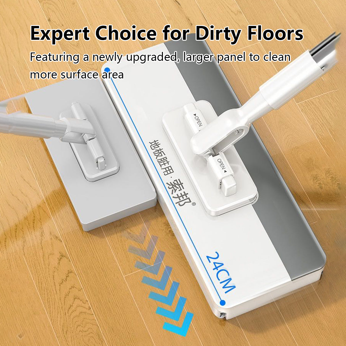 Wide-Panel Automatic Cloth Clip Mop 90–135cm with 2 Mop Pads Large PP Panel Stainless Steel