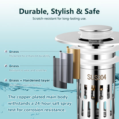 2 In 1 Bathroom Sink Stopper Prevent Clogging Easy Installation Easy to Clean